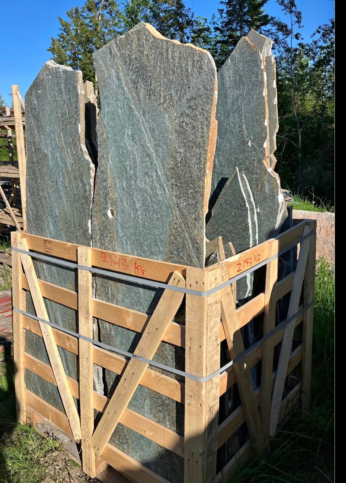 Row of flagstone crates at the quarry, ready for export